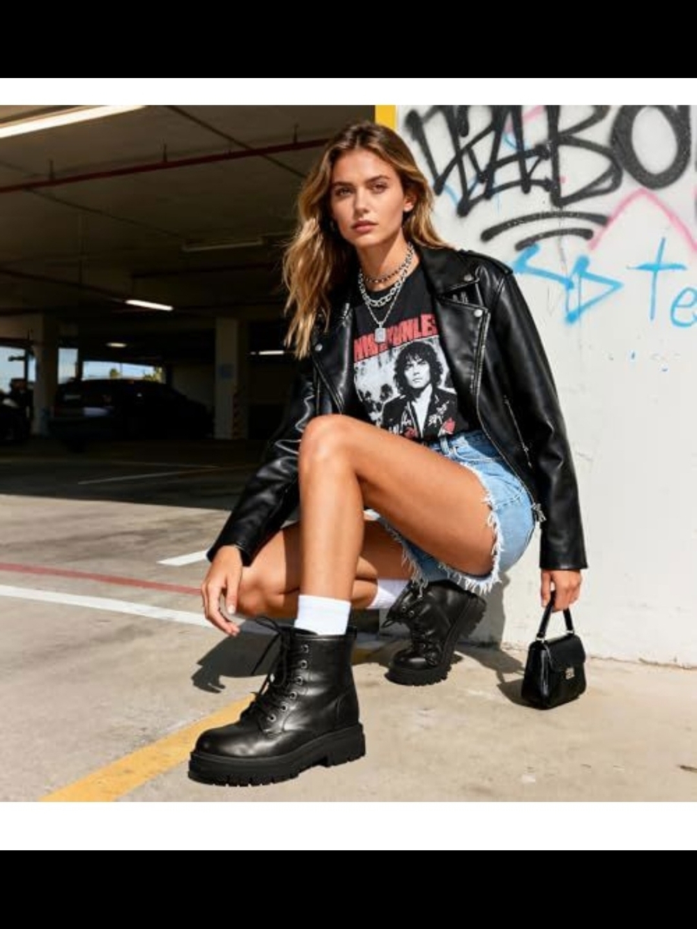 Dream Pairs Black Leather Lace-Up Combat Boots